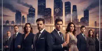 Actores que representan héroes y villanos complejos en series españolas de 2026, con expresiones matizadas.