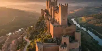 Imponente castillo español al amanecer, simbolizando la riqueza de las series históricas españolas.