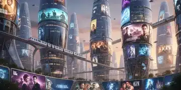 Panorama futurista de una ciudad española destacando la innovación en series de drama.