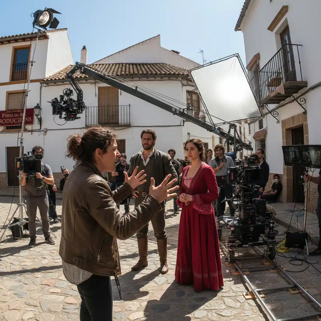 Director español en rodaje dando indicaciones a actores