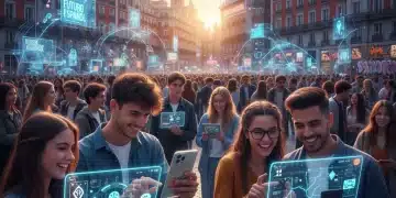 Jóvenes de la Generación Z en España interactuando con tecnología, reflejando su influencia cultural en 2026.