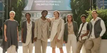 Grupo diverso de personas vistiendo ropa moderna y sin género en un entorno urbano, reflejando libertad y estilo personal.