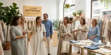 Modelos con ropa de slow fashion en una tienda sostenible en España