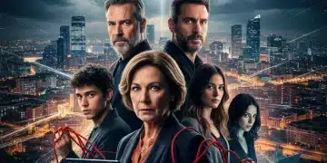 Póster dramático de una película española de 2026 con actores destacados y ambiente urbano.