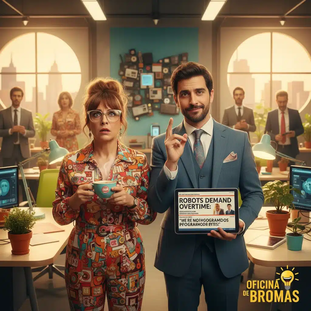 Personajes de serie de comedia española en oficina con humor inteligente