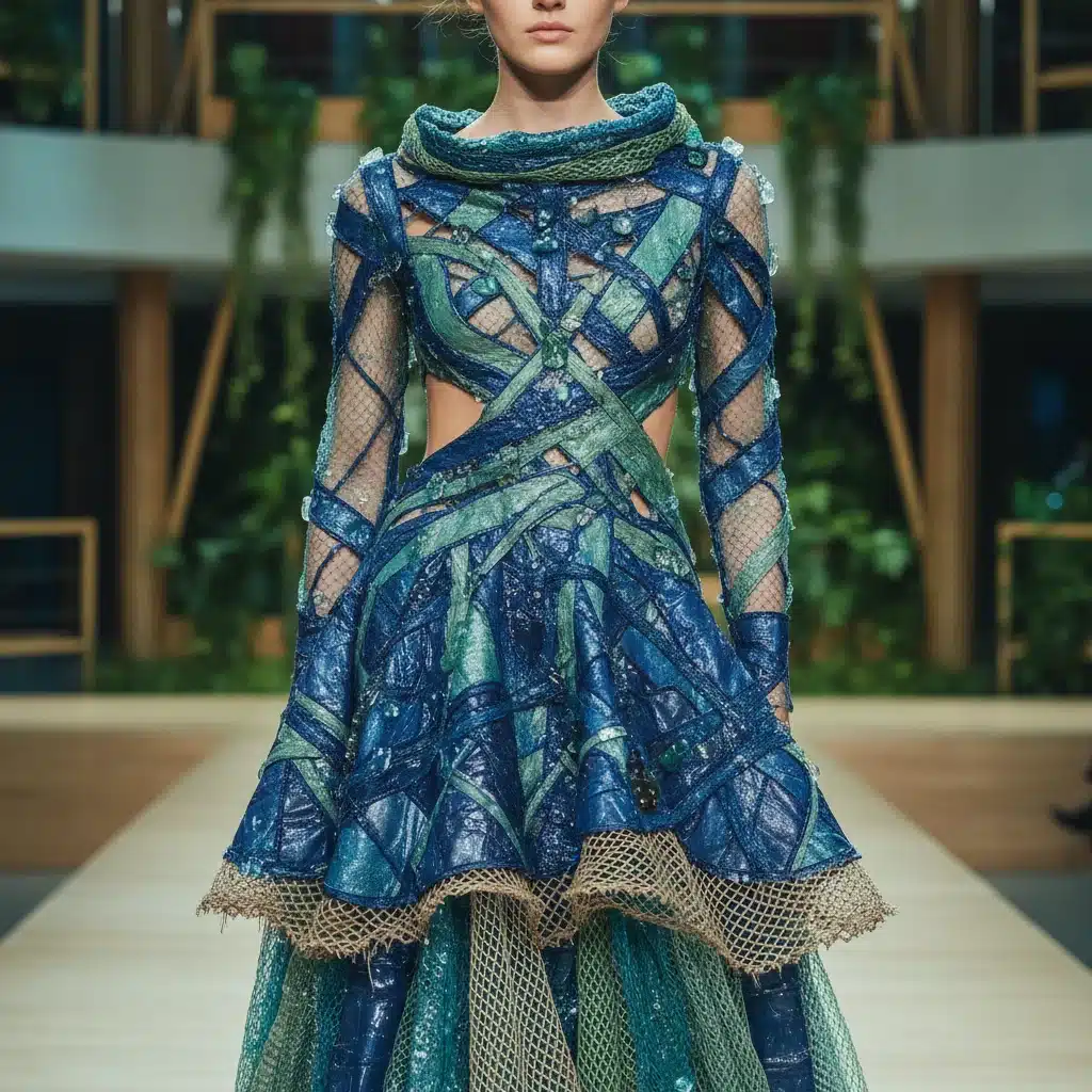 Tendencia de moda sostenible en pasarela española con tejidos innovadores