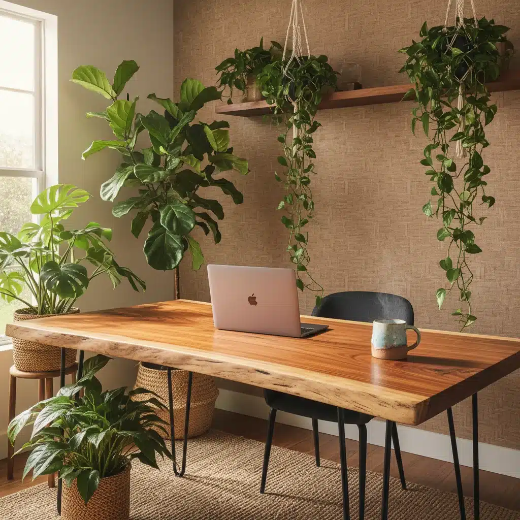 Oficina en casa con diseño biofílico y plantas verdes
