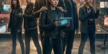 Jóvenes protagonistas de la serie española 'Renacer' en un entorno urbano moderno y dinámico.